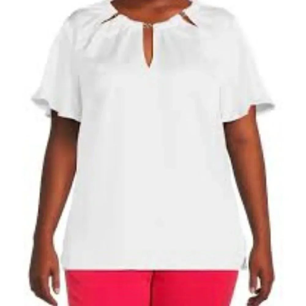 Michael Michael Kors Woven Satin Chain Detail Flutter Sleeves top, size 1X